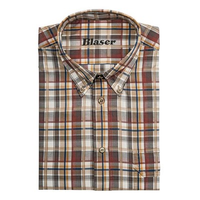 Blaser Georg Poplin Men's Plaid Cotton Shirt Sand Brown Red (BAOSMGPO)
