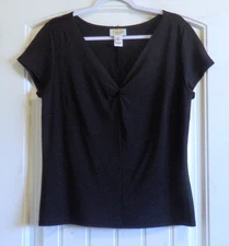 NEW TALBOTS Women's Black V-Neck W Twist BLOUSE Short Sleeve Top SZ L