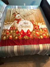 2D Flat, 1pc Large Christmas Tapestry ~ Snowman w/ Santa and sleigh behind