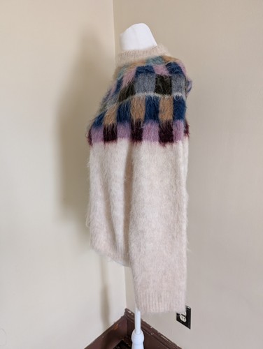Madewell Fair Isle Sweater NWT Womens M Brushed Checkerboard Fuzzy Oversized - Picture 7 of 10