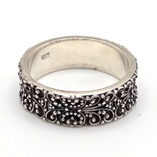 Sterling Silver 925 Scroll  Bead Band Ring Oxidized Finish Boho Bali Style 6.5