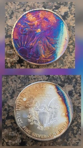 2021 American Silver Eagle Monster Blue Toned Toning ASE Rainbow Toned