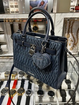 Michael Kors Hamilton Medium Matelassé Satchel Bag  Handbag + Coin Purse Denim