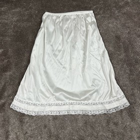 Vintage Mel-Lin Knee Length Slip Size M Nylon USA Lace White Lingerie Romantic 