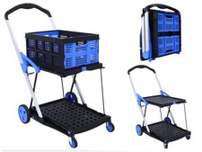 Collapsible Utility Cart Multi Functional Shopping Carts 2-Tier with Basket