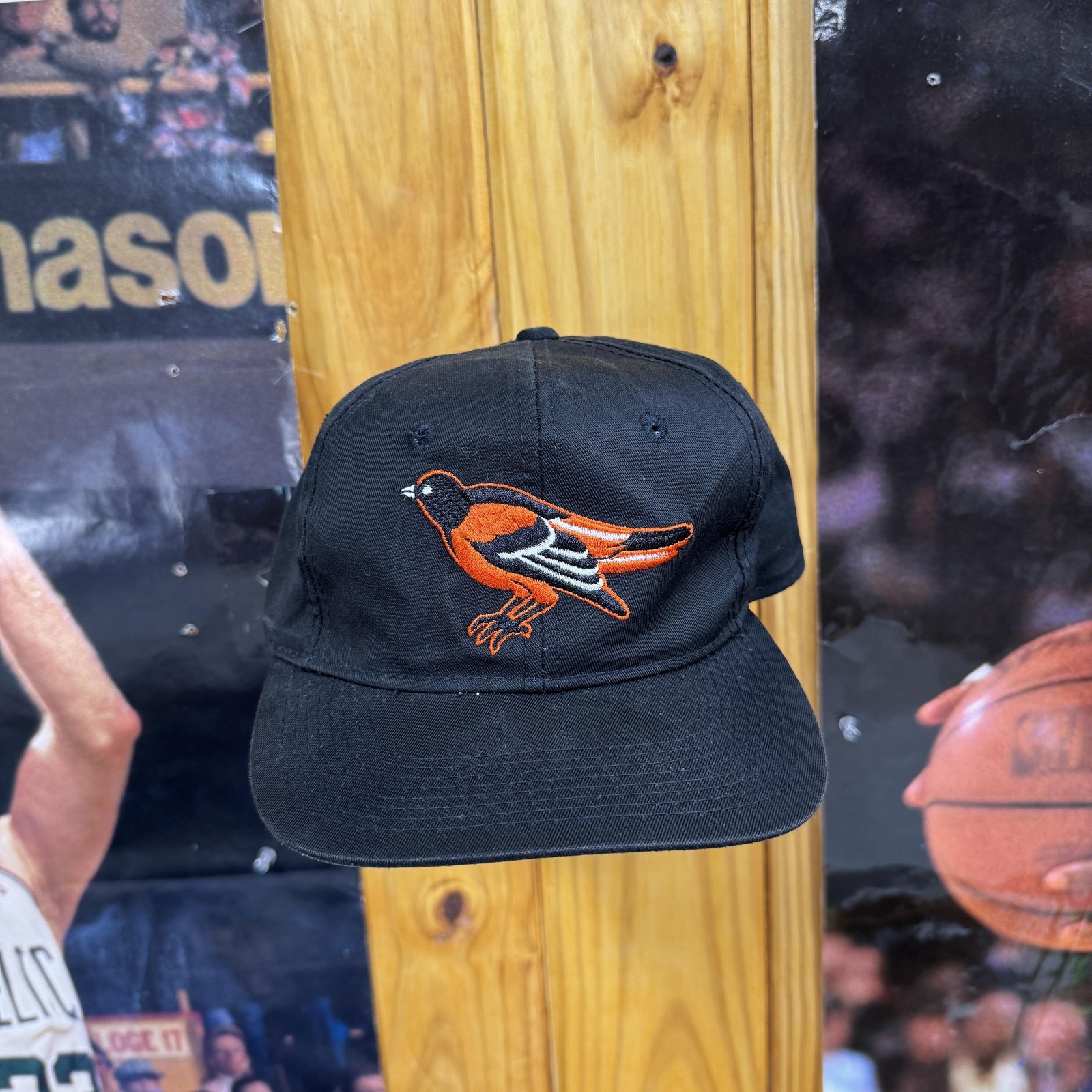 Vintage Baltimore Orioles Hat Cap Strap Back Mens One Size Black MLB FLAW