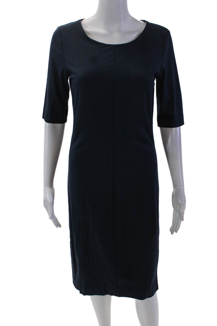 Diane Von Furstenberg Women's Short Sleeves Fitted Mini Dress Navy Blue Size M