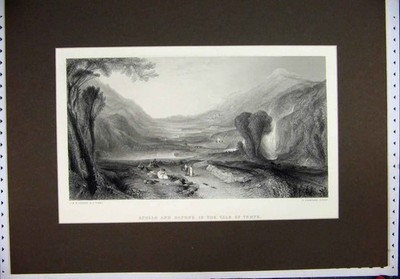 Original alter antiker Druck um 1870 Gravur Apollo Daphne Vale Temple Brandard