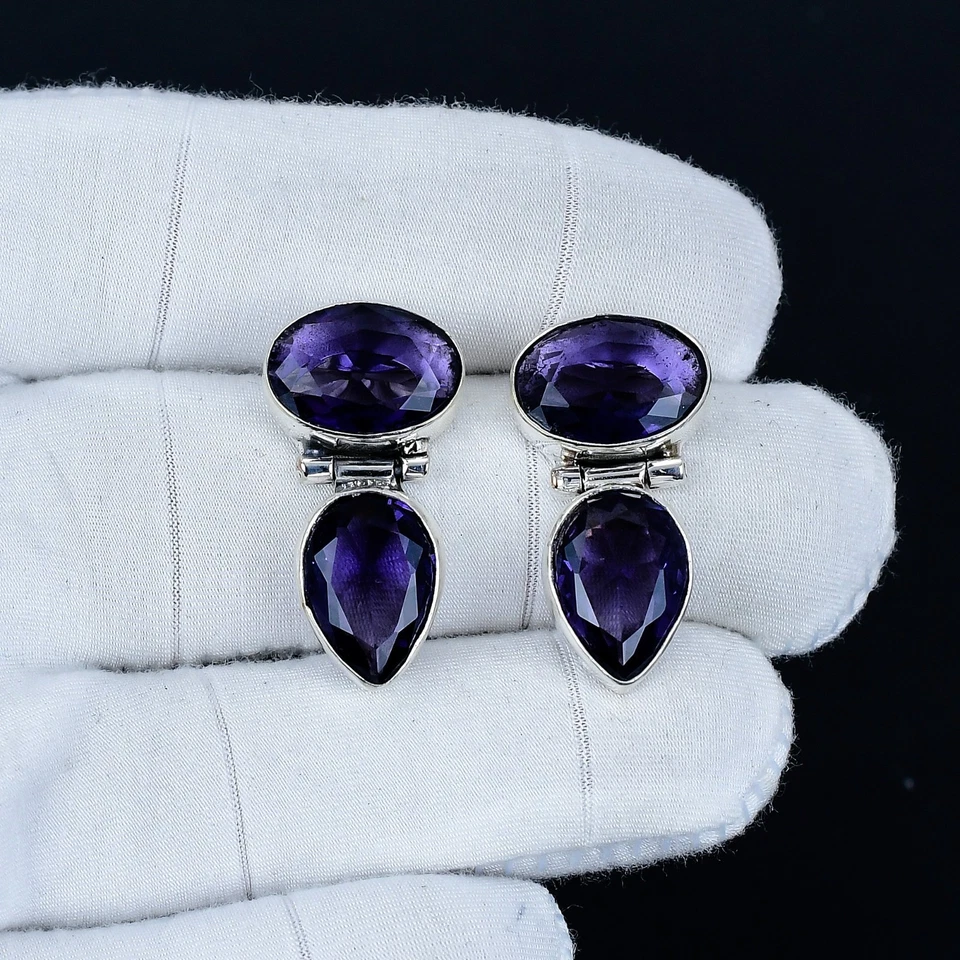 Elegante Ametista Gemma Orecchini 925 Argento Sterling Gioielli Per Donna Regali - Immagine 2 di 4
