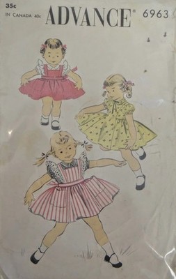 6963 ADVANCE c.1955 - DRESS & PINAFORE - GIRLS Sz 4