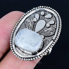 Hypnotizing Rainbow Moonstone Gemstone 925 Sterling Silver Ring Size Adj