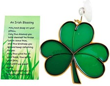 Irish Suncatcher Set with Blessing from Ireland Prayer Card and Shamrock Sun