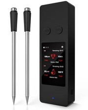 8-Sensor Smart Wireless Meat Thermometer with Touchscreen Base Built Black