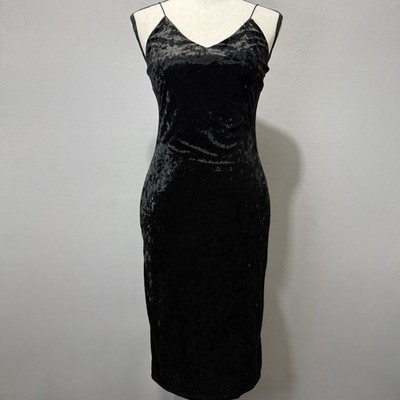 Active USA Crushed Velvet Dress Womens Sz S Bodycon Black Y2K Goth Resort Grunge