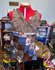 Women  s Handmade Patchwork Denim Cotton V-Neck apron