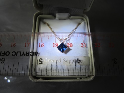 NOS BEAUTIFUL ORIGINAL VINTAGE GOLD FILLED CREATED SAPPHIRE PENDANT NECKLACE - Picture 3 of 20