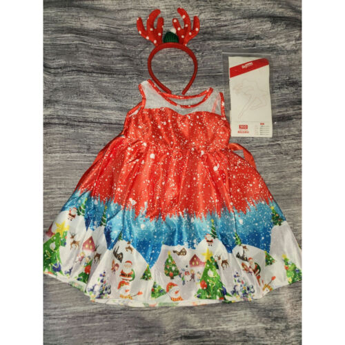 Toddler Girls Holiday Christmas Santa Dress Headband Tights - New Size 2T