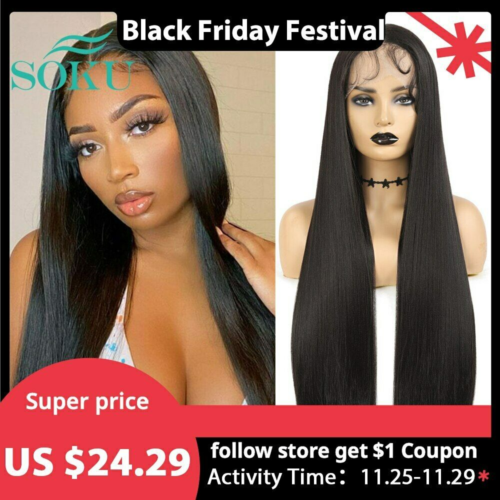 Long Straight Synthetic Lace Front Wig Heat Resistant Fiber Middle Part Lace Wig - Picture 1 of 18