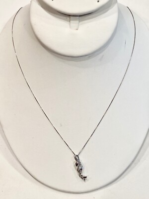  14K WEISSGOLD & DIAMANTEN DELFIN ANHÄNGER & HALSKETTE