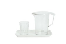 Harfield Polycarbonate Plastic Bedside Locker Set 750ml Jug Tumbler Tray HQ