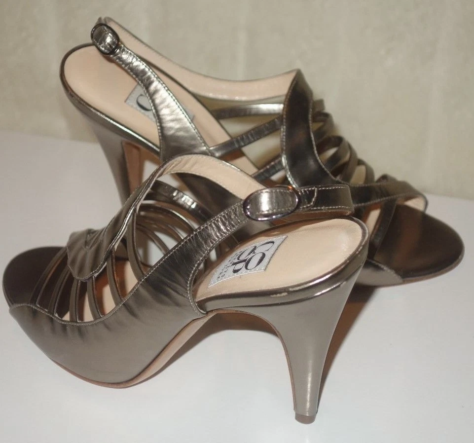 BARNEYS NEW YORK coop metallic Leather High Heel Wedge Sandals Sz 37 new 385