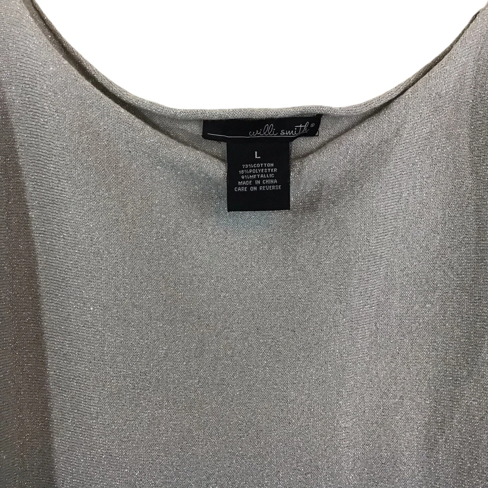 Top de mujer WILLI SMITH metálico brillante hombros fríos mangas 3/4 talla Lg Foto 3 de 4