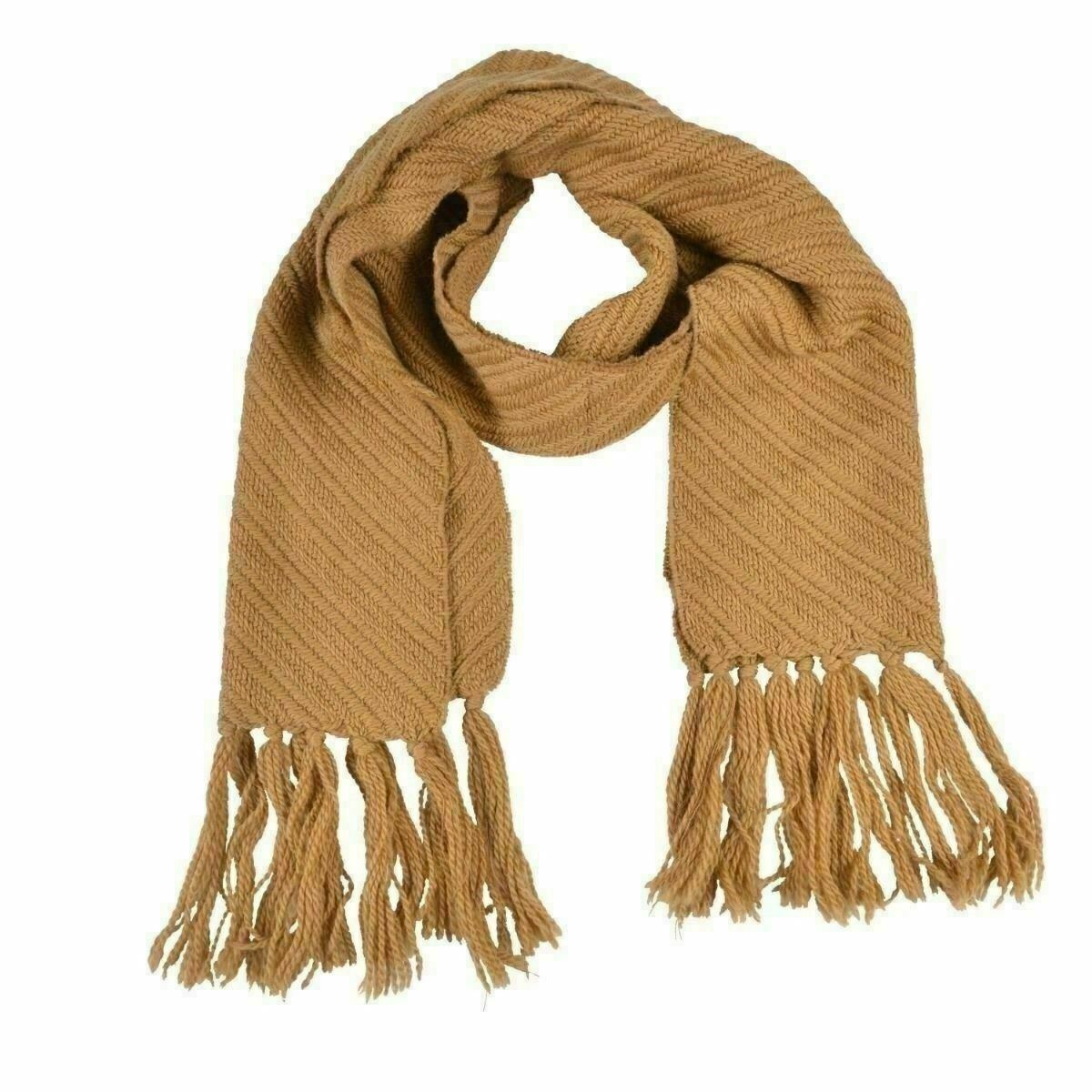 Коричневый вязаный шарф Унисекс, украшенный бахромой