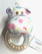 Douglas Toys Plush Pastel Dot Hippo Ring Baby Rattle