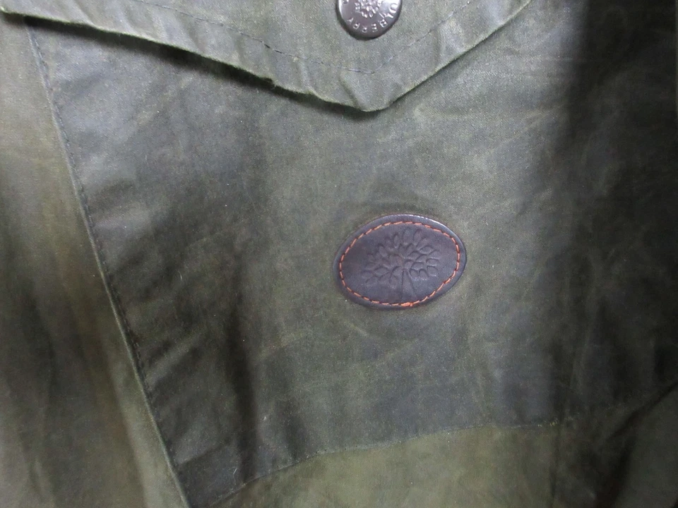 Chaqueta de algodón encerado MULBERRY England Cupra talla XL ribete de cuero con capucha verde Foto 4 de 4