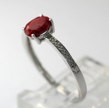 Diamond Accent Sterling Silver Treated Oval Polished Ruff Cut Ruby Ring Size 7