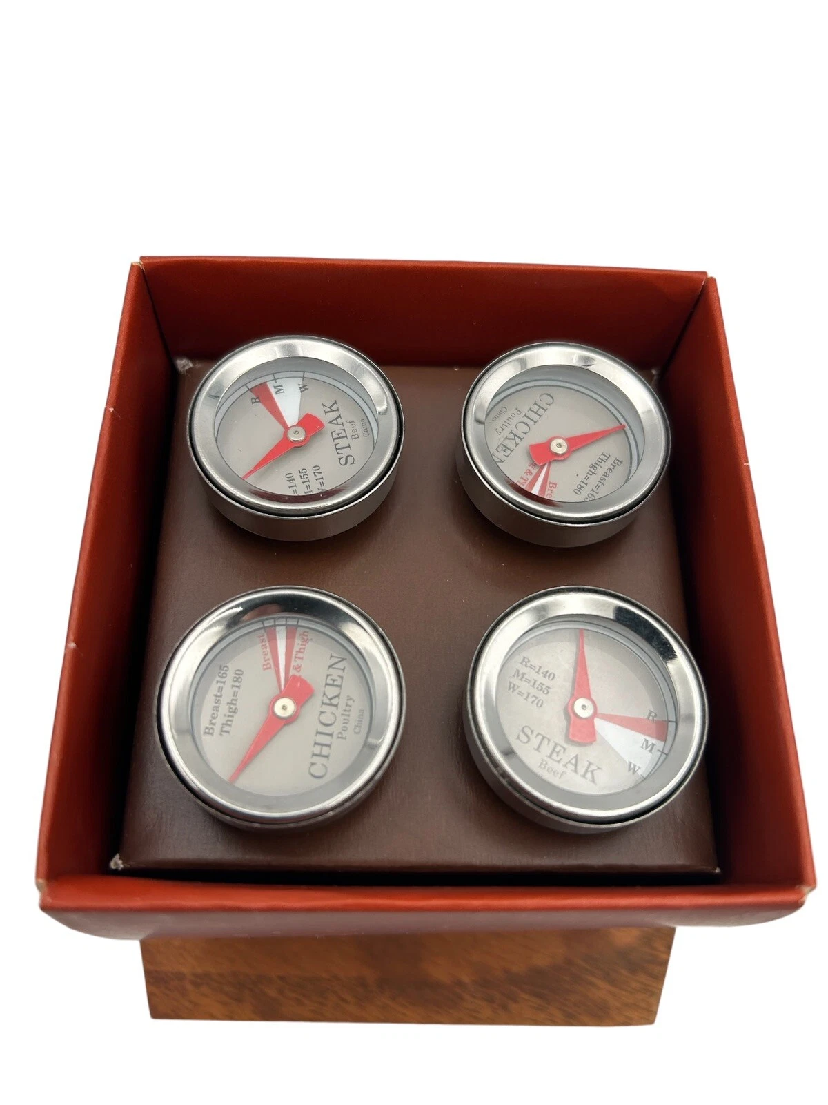 William Sonoma Set Of 4 Mini Grilling Thermometers 2 Chicken 2 Steak NOS
