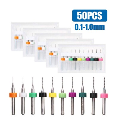 50PCS Carbide Micro Drill Bits Set 0.1-1.0mm PCB Driiling Bit for CNC Engraving