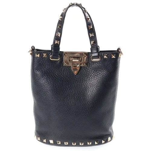 Valentino Rockstud 2Way Handbag Shoulder Bag Leather Black Gold