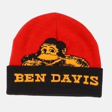 USA Made Ben Davis Cuffed Knit Beanie Knit logo - Red/Black (c)