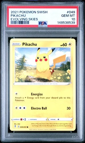 2021 POKEMON SWORD & SHIELD EVOLVING SKIES #049 PIKACHU PSA 10