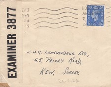 GB KGV1  Wartime Cover with Examiner Tape from Holyhead, Anglesey to Kew 1942