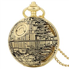 Bronze/Gold/Silver Star Engraved Case Quartz Pocket Watch Necklace Chain Gift