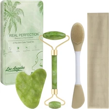 Real Perfection Gua Sha Facial Tools Face Roller for Wrinkles Jade Roller and Gu