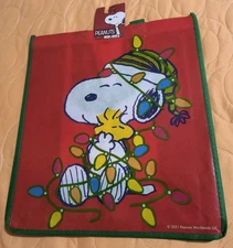 Peanuts Snoopy Woodstock🎄Reusable Green Large Shopping Tote Bag with Handles🆕