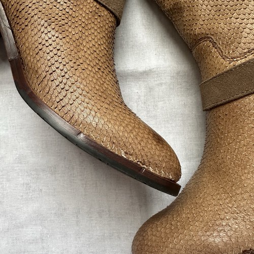 New $348 Donald J. Pliner Snake Embossed Leather Moto Western Tan Boots Size 10 - Picture 11 of 16