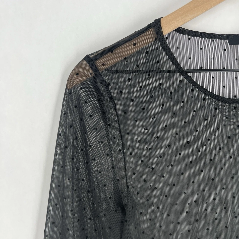 Top soprano para mujer talla S lunares malla transparente mangas campana negro caprichoso Foto 3 de 4
