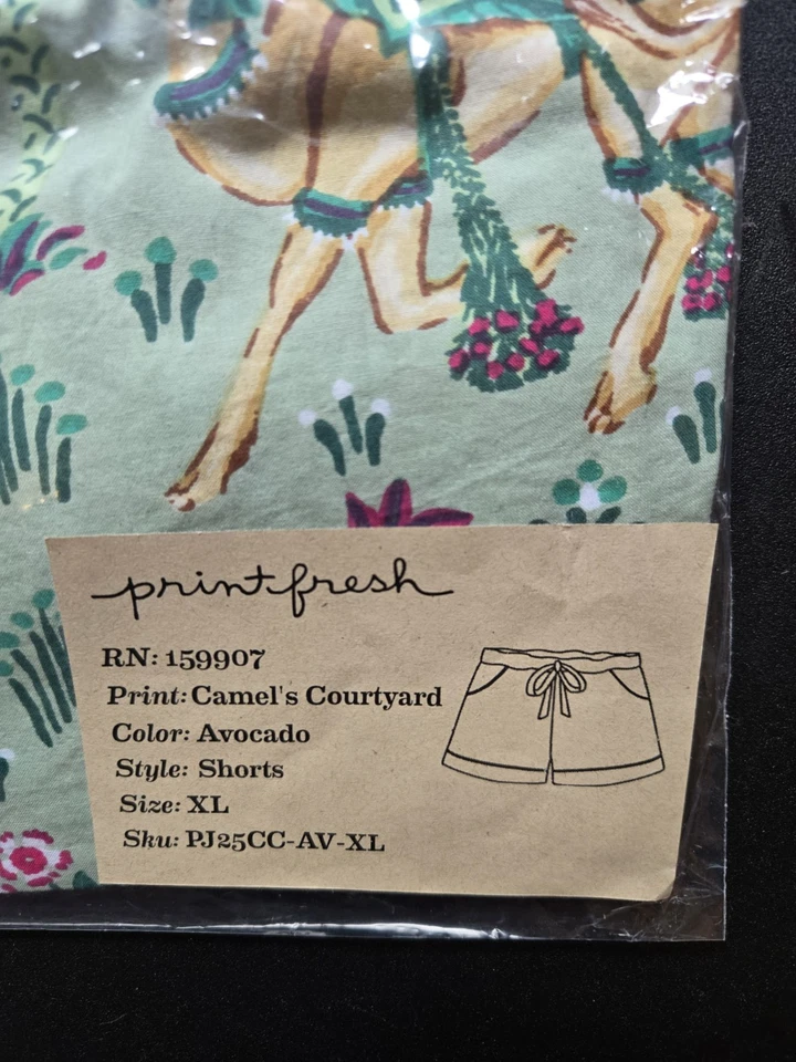 NWT Print Fresh Camels Courtyard Avocado Pajama Shorts XL - Image 2 of 3