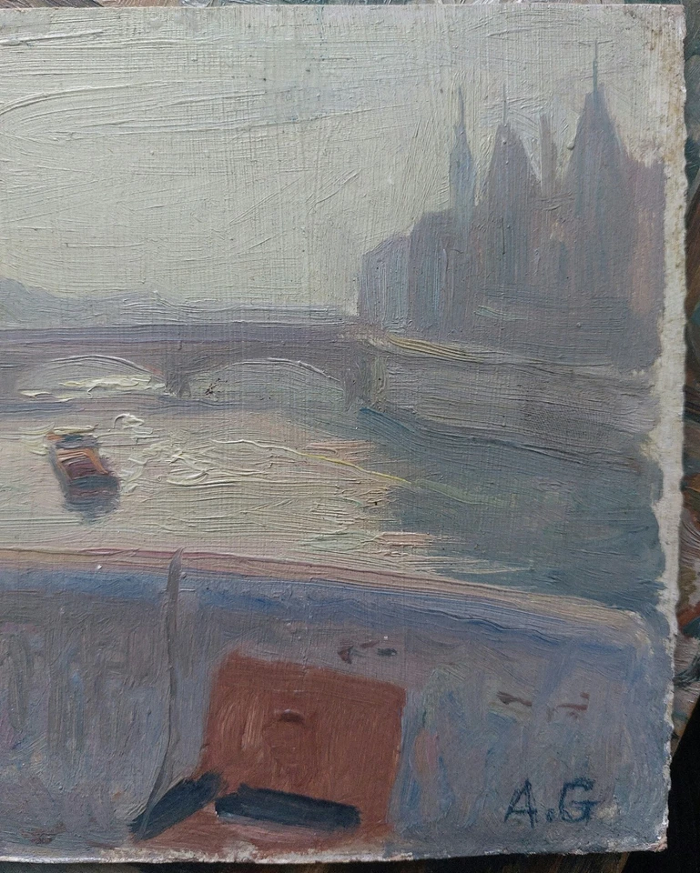 tableau ancien Albert GENTA début XX portrait peintre Paris paysage Seine  - Photo 2/4