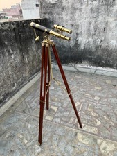 Antique Brass Finish Nautical Telescope on Adjustable Wooden Tripod Stand decor