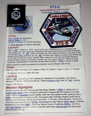 NASA Space Shuttle Challenger STS-6 Bobko Musgrave Weitz Peterson Patch/Pin Set
