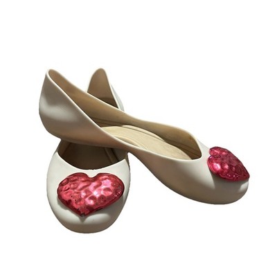 Zaxy Cream Ballerina Flats Metallic Pink Heart Jelly Flats Women's Size 5