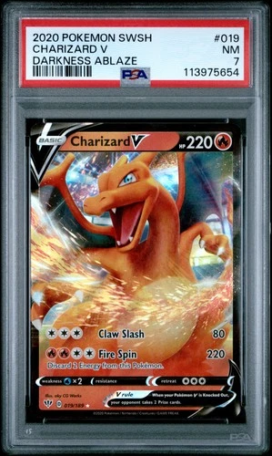 2020 POKEMON SWORD & SHIELD DARKNESS ABLAZE #019 CHARIZARD V PSA 7