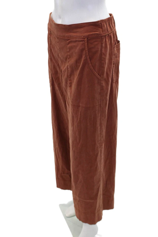 Pantalones C&C California para mujer tiro alto pierna ancha marrón algodón talla pequeña Foto 2 de 4