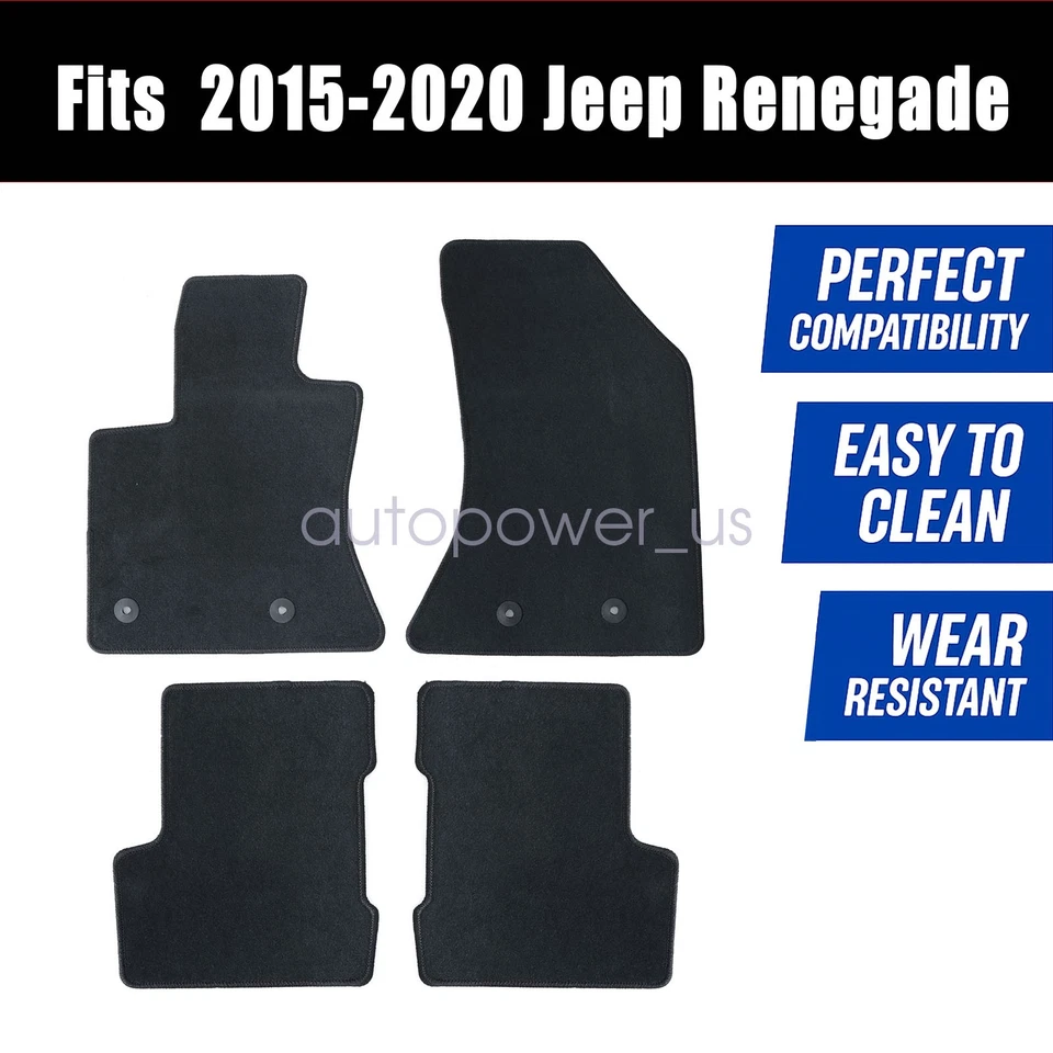 Alfombrillas delanteras traseras de terciopelo negras impermeables para Jeep Renegade 2015-2020 Foto 2 de 4