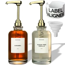 Coffee Syrup Dispenser 500 ml, 102 Labels & Aligner, Large Coffee Syrup Pump ...